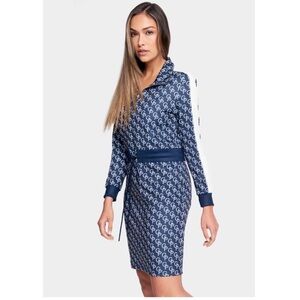 PAM & GELA Icon Logo Classic Track Dress Navy Blue Tie Waist White Size Medium